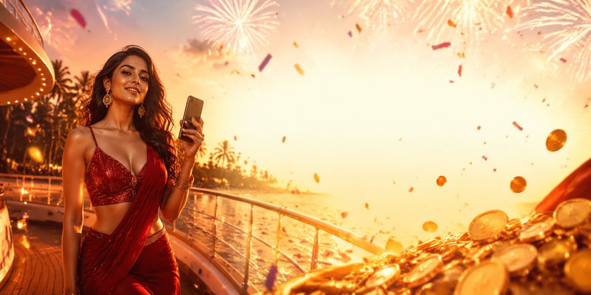 Goa beach visitor playing Aviator on mobile casino app in evening