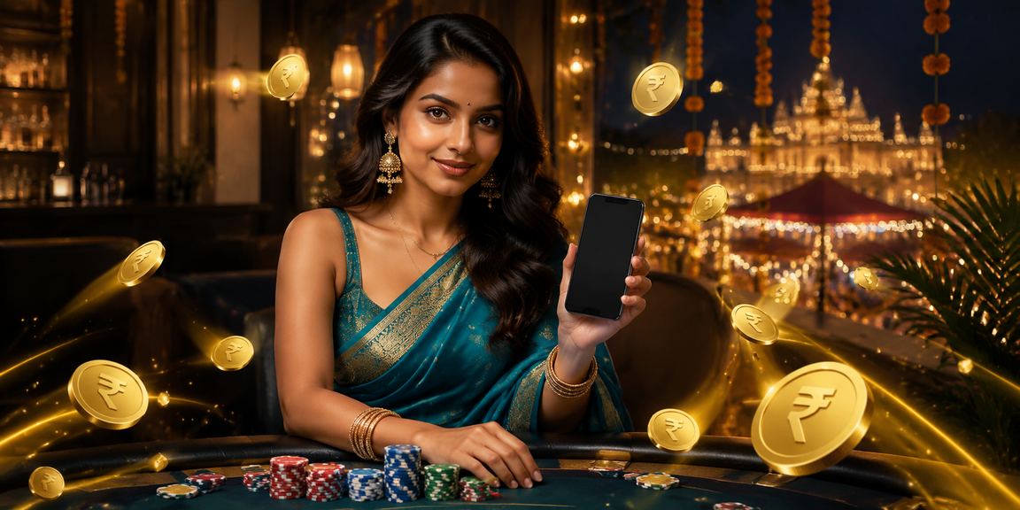 Mobile casino experience with colorful saree background